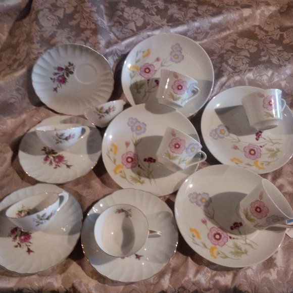 Vintage Dining Vintage 8 Floral Porcelain Snack Sets Tea Party